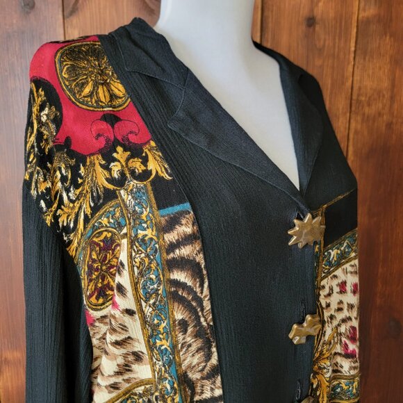 Vintage 90s OPTIONS Worthington Women’s M Rayon Blouse Black Abstract Celestial - Picture 5 of 10